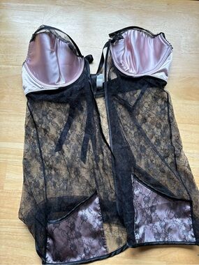 Victoria's Secret Black Lace Chemise with Mauve Satin Cups